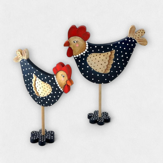 Wooden Decorative Hen "Polka Dot" Black 23cm X 26cm X 6cm
