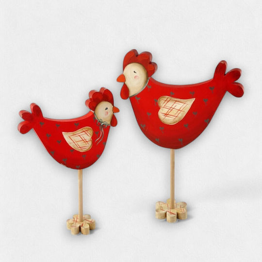Wooden Decorative Hen “Full Hearts” Red 28cm X 34cm X 8cm