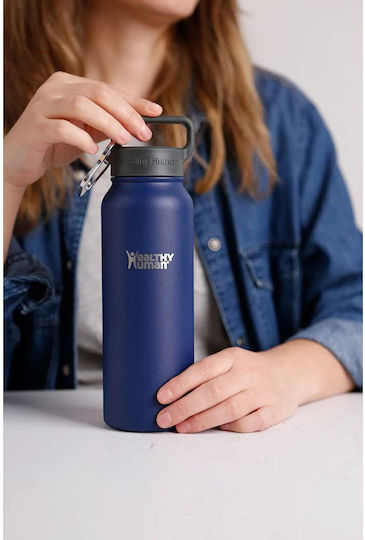 Healthy Human Stein Bottle Thermos Stainless Steel BPA Free 621ml Navy Blue With Straw