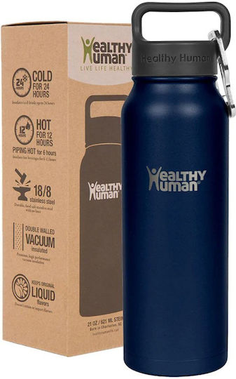 Healthy Human Stein Bottle Thermos Stainless Steel BPA Free 621ml Navy Blue With Straw