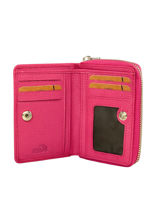 Small Leather Women's Wallet Classic with RFID Fuchsia