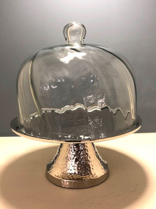 Karvounis Kuchenständer Metallisch mit Deckel & Fuß Silber 23x23x19cm