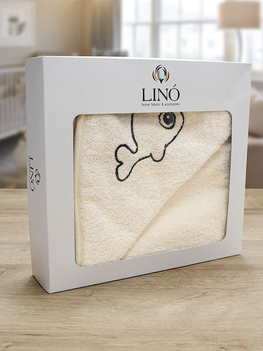 Lino Home Βρεφική Κάπα-Μπουρνούζι με Κουκούλα Fish Ecru 75x75εκ.