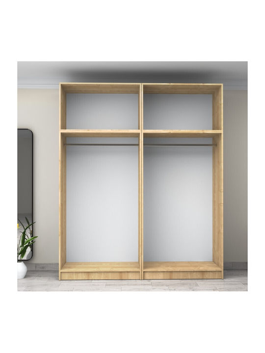 Patru uși Dulap de Haine Victoria cu Spațiu de Depozitare Natural Beech 200x60x240cm