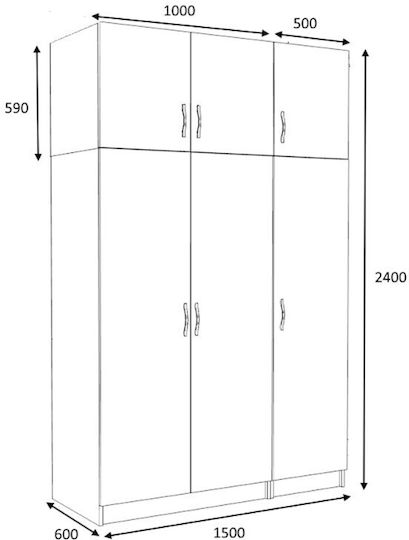 Victoria Τρίφυλλη Ντουλάπα με Πατάρι 150x60x240cm Καρυδί Victoria Τρίφυλλη Ντουλάπα με Πατάρι 150x60x240cm Καρυδί