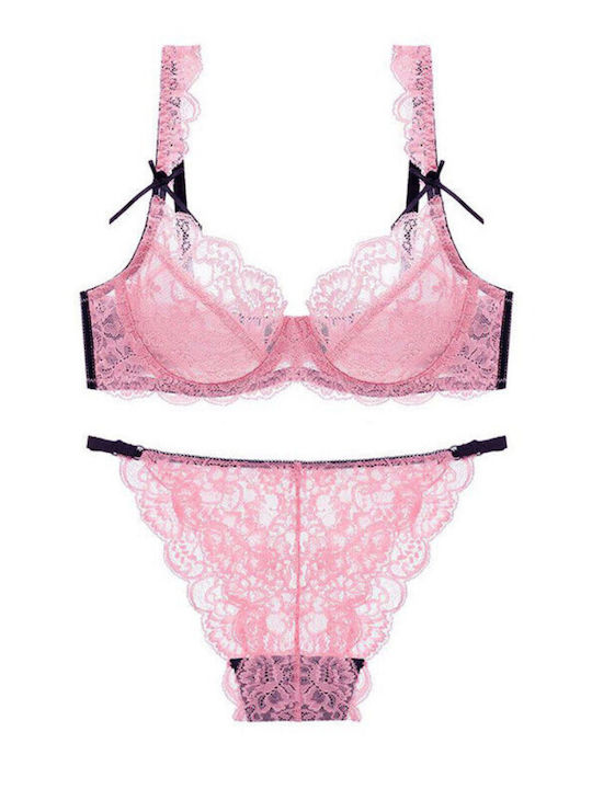 La Lolita Amsterdam Lace Women's Underwear Set Bra with Slip Pink Reggina