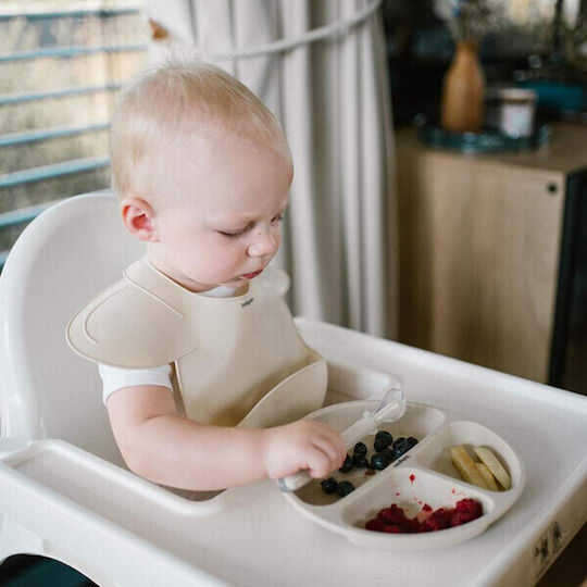 Babyono Babici Pentru Bebeluşi Impermeabilă Din Silicon Cu Buton Şi Buzunar Bej Pentru 6 Luni+