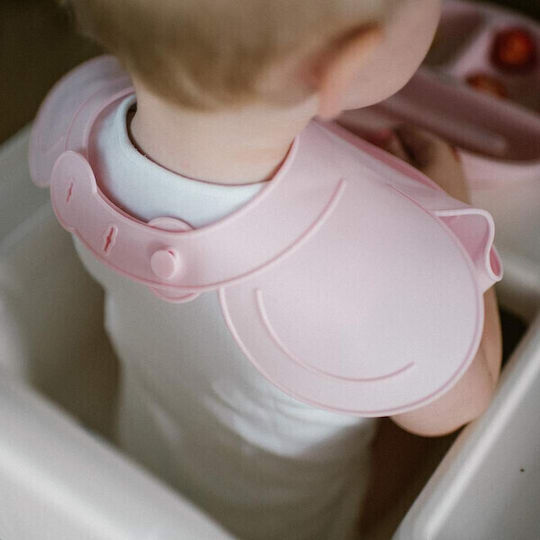 Babyono Αδιάβροχη Σαλιάρα Σιλικόνης με Κουμπί & Τσέπη Pink για 6 m+