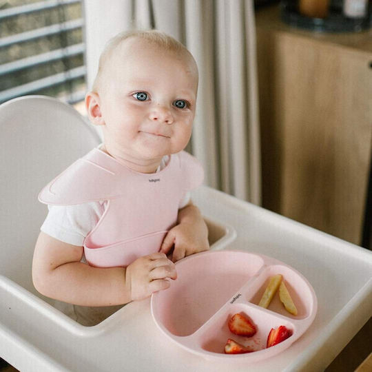 Babyono Αδιάβροχη Σαλιάρα Σιλικόνης με Κουμπί & Τσέπη Pink για 6 m+