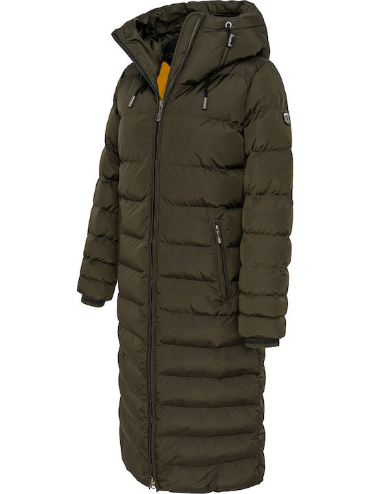 Women's Long Puffer Jacket for Winter Khaki