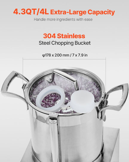 Vevor Food Processor & Vegetable Blender 4L Stainless Steel Food Grade
