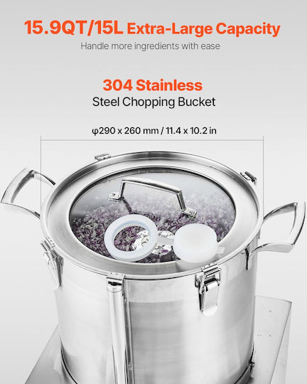 Vevor Food Processor & Vegetable Blender 15L Stainless Steel Food Grade