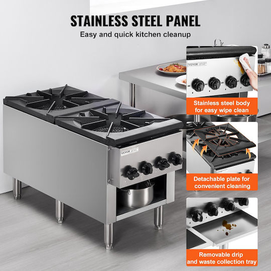 Vevor Commercial Gas Stove 2 Burners Countertop Cooking Plate Kitchen