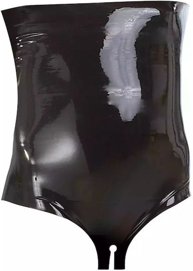 Late X Black High-waisted Open-crotch Latex Panties Xl