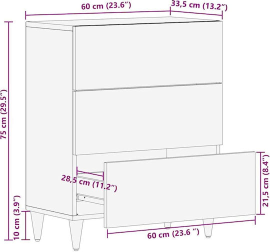 Chest of Drawers of Solid Wood Light Grey 60x33.5x75cm