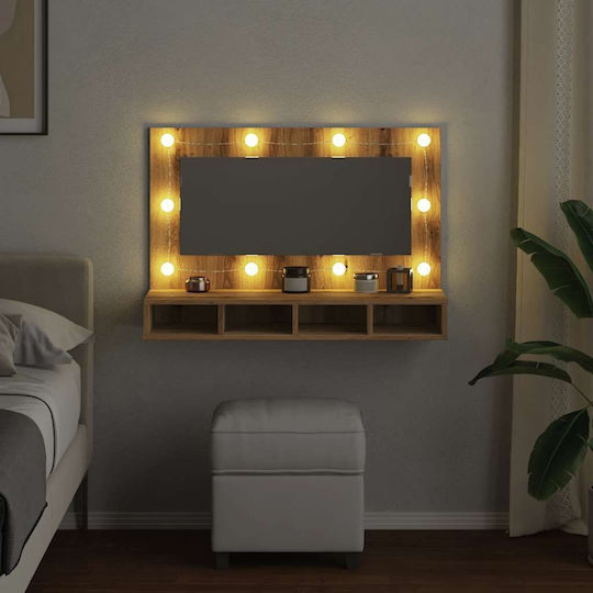 Wandmontage Schminktisch Schlafzimmer Holz Braun mit Spiegel 90x31.5x62cm