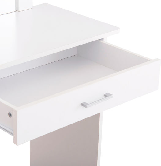 Bodenstehende Schminktisch Schlafzimmer Crystel Holz Weiß mit Spiegel & Hocker 74x39x155cm