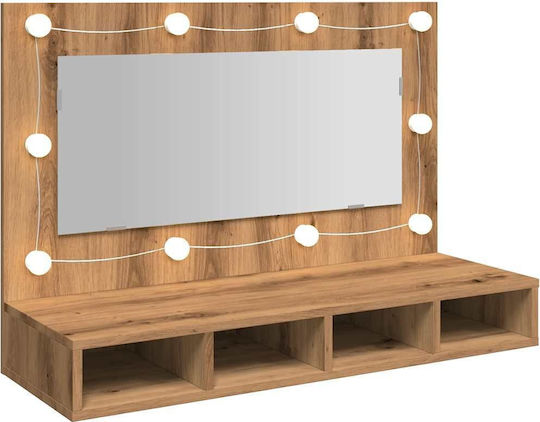Wandmontage Schminktisch Schlafzimmer Holz Braun mit Spiegel 90x31.5x62cm