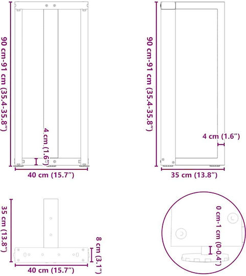 vidaXL Metallisches Möbelbein 2Stücke Für Tisch / Beistelltisch / Büro 40x35x90cm Anthrazit