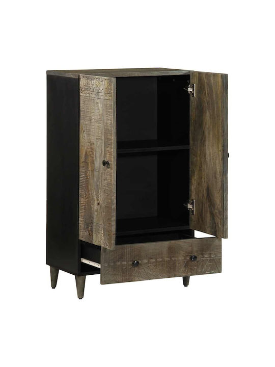 Floor-standing Living Room Display Cabinet made of Solid Wood with Glass Black 60x33x110cm