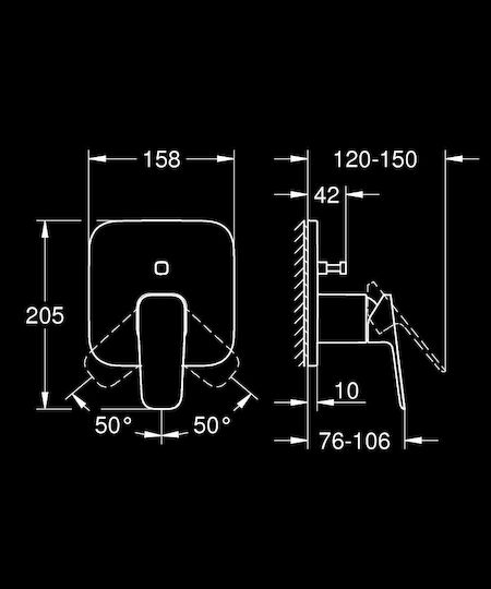Grohe Μίκτης Μπαταρίας Εντοιχισμού για Ντουζιέρα 2 Εξόδων Μαύρος 4067393010654