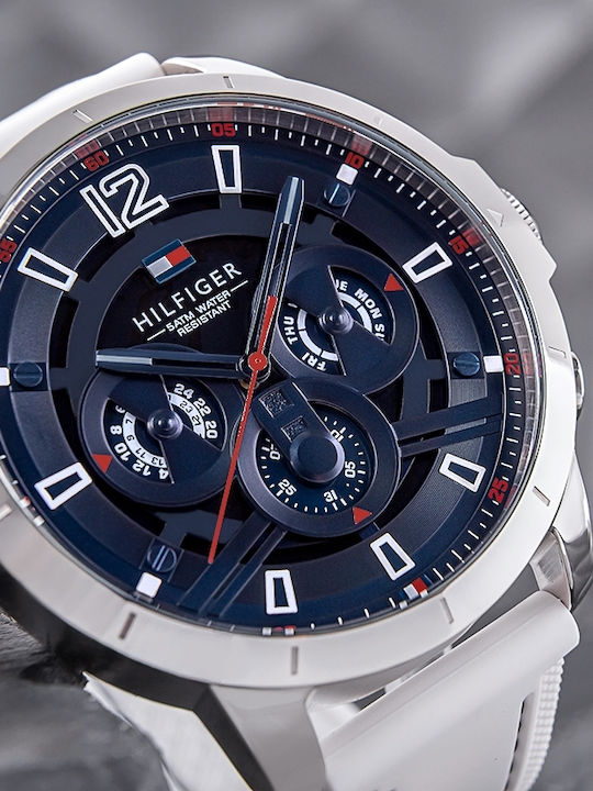 Tommy Hilfiger Luca Men's Watch 50mm Chronograph Battery with White Stainless Steel Bracelet