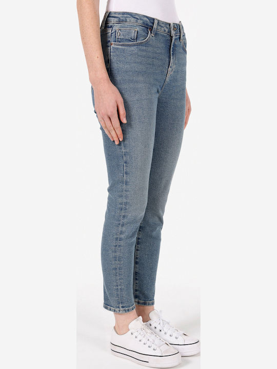 Pantaloni Dama Din Țesătură În Fit Slim Albastru