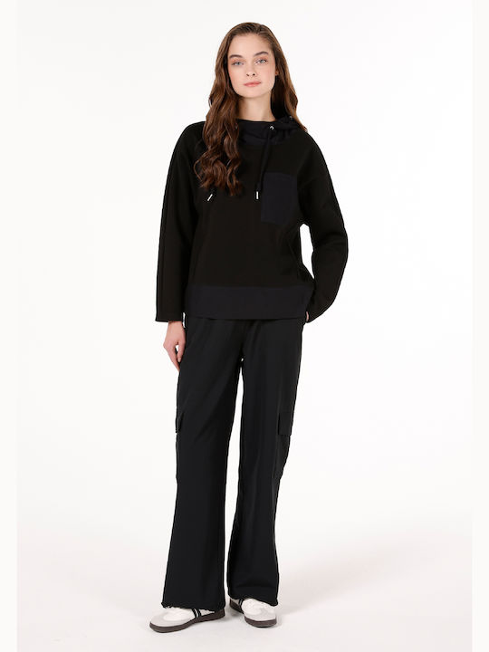 Long Women's Sweatshirt Hooded Black