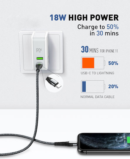Ldnio LC112 Braided USB-C to Lightning Cable 30W Γκρι 2m