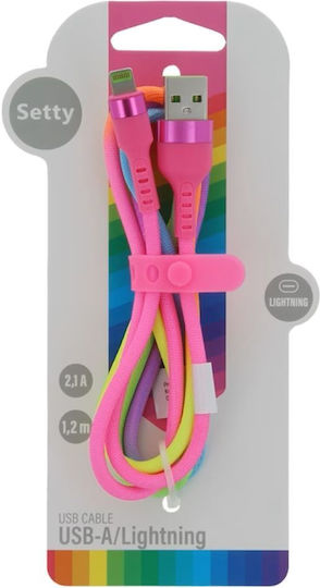 Setty Rainbow USB-A to Lightning Cable Πολύχρωμο 1.2m