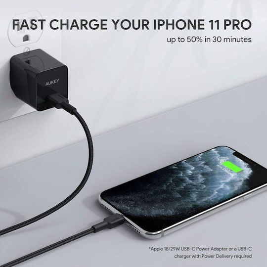Aukey CB-CL03 Плетена USB-C към Lightning кабел Черен 2м (ITAN1004513)