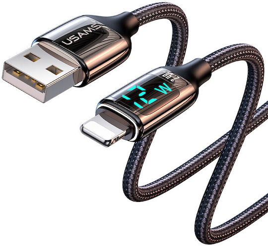 Usams SJ543 Braided / LED USB to Lightning Cable Μαύρο 1.2m (SJ543USB01)