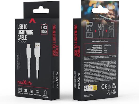 Maxlife USB to Lightning Cable Λευκό 1m (MXUC-04W)