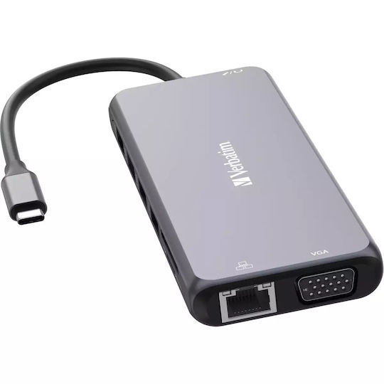 Verbatim USB-C Pro CMH-14 USB-C Docking Station mit HDMI 4K PD Ethernet und Verbindung 3 Monitore Gray