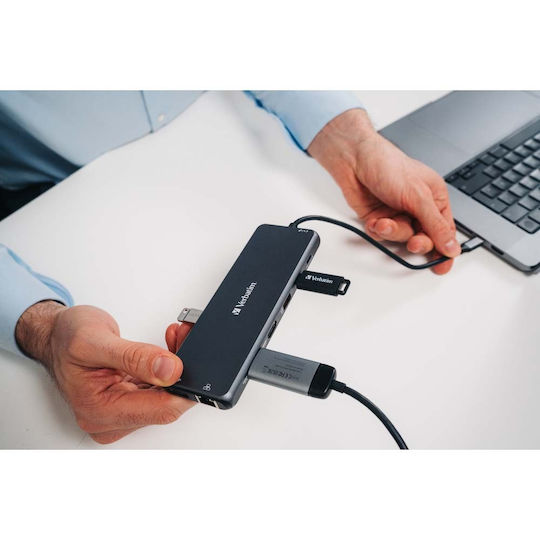 Verbatim CMH-13 USB-C Docking Station με HDMI/DisplayPort 4K PD Ethernet και σύνδεση 3 Οθονών Γκρι