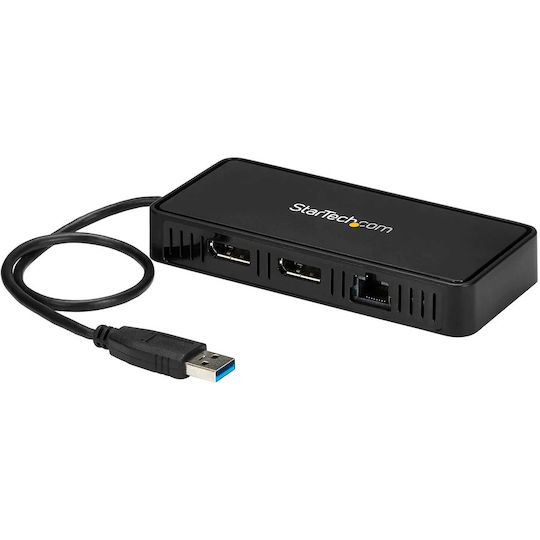 StarTech USB-A Docking Station με DisplayPort 4K Ethernet και σύνδεση 2 Οθονών Μαύρο (USBA2DPGB)
