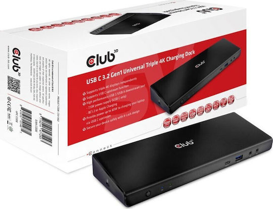 Club3D USB-C Docking Station με HDMI/DisplayPort 4K PD Ethernet και συνδεση 3 Οθονών Μαύρο (CSV-1562)