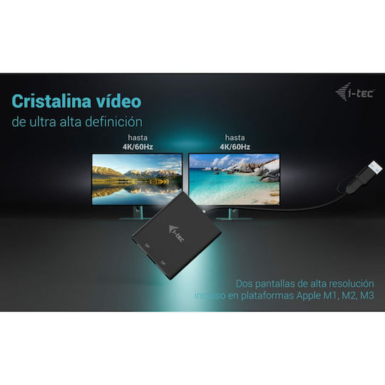 i-tec USB-A / USB-C Docking Station mit DisplayPort 4K und Verbindung 2 Monitore Schwarz