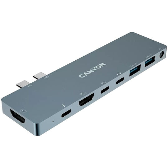Canyon Docking Station with Dual USB-C HDMI 4K PD and Screen Connections for 2 Monitors Grey