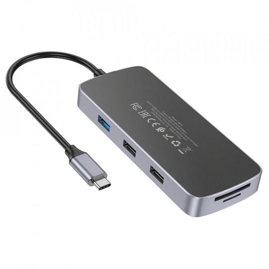 Hoco HB33 Easy USB-C Docking Station mit HDMI 4K PD Ethernet und Verbindung 2 Monitore Gray