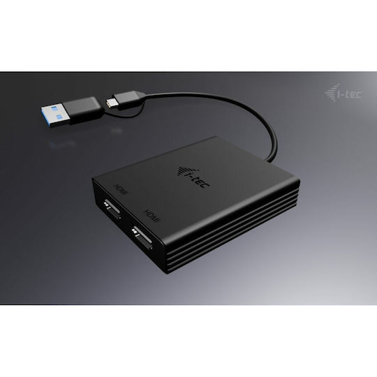 i-tec USB-A / USB-C Docking Station με HDMI 4K και σύνδεση 2 Οθονών Μαύρο (CADUAL4KHDMI)