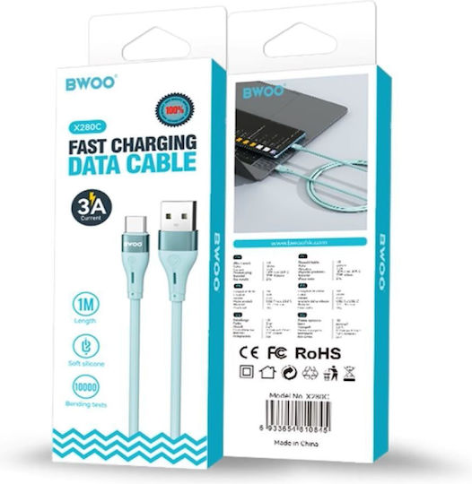 Cablu Bwoo Minimalist din Silicon 3A X280C USB-A la USB-C Verde 6933654810845