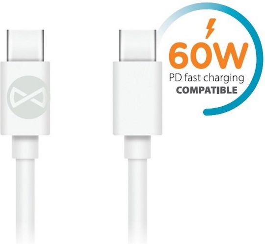 Forever USB 2.0 Cable USB-C male - USB-C 60W PD Λευκό 1m GSM106366