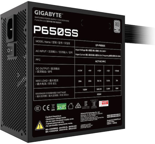 Gigabyte GP-P650SS 650W Μαύρο Τροφοδοτικό Υπολογιστή Full Wired 80 Plus Silver
