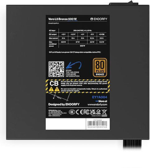 Endorfy Vero L5 Bronze 500W Black Computer Power Supply Full Wired 80 Plus Bronze