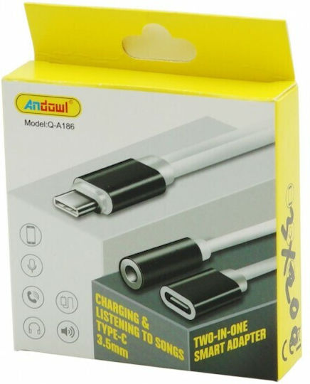 Andowl Q-A186 Converter USB-C male to 3.5mm / USB-C female 1pcs