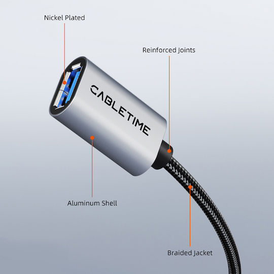 Cabletime USB 2.0 Кабел USB-A мъжки - USB-A женски Черен 3m CT-AMAF1-AG3