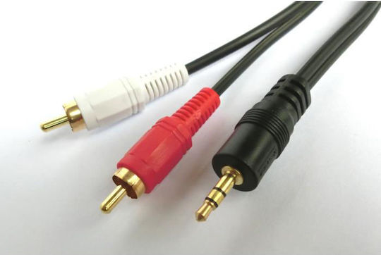 Aculine 3.5mm Male To RCA Male Audio Cable Black 1m With Gold Plated Terminals AU-011