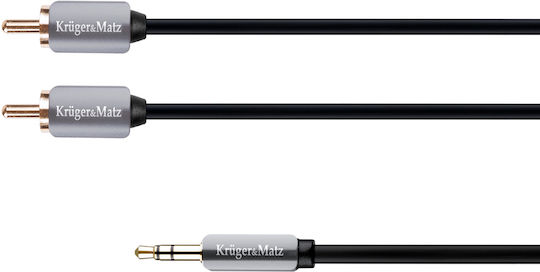 Kruger & Matz Καλώδιο Ήχου 3.5mm male - 2x RCA male Μαύρο 1m με Επίχρυσους Ακροδέκτες KM0309