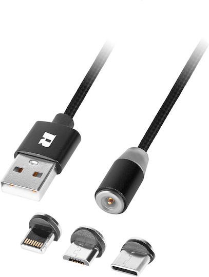 Rebel Magnetic USB to Type-C / Lightning / micro USB 1m Cable (RB-6004-100-B)
